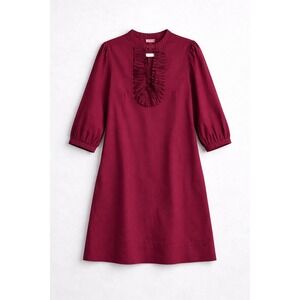 ELLE Burgundy Ruffle Front Shift‎ Dress Women's Medium 3/4 Sleeve Cocktail Party